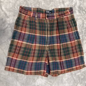 Vintage Polo Ralph Lauren Short Mens 33 Chino Multi Colored Plaid USA 90s Preppy